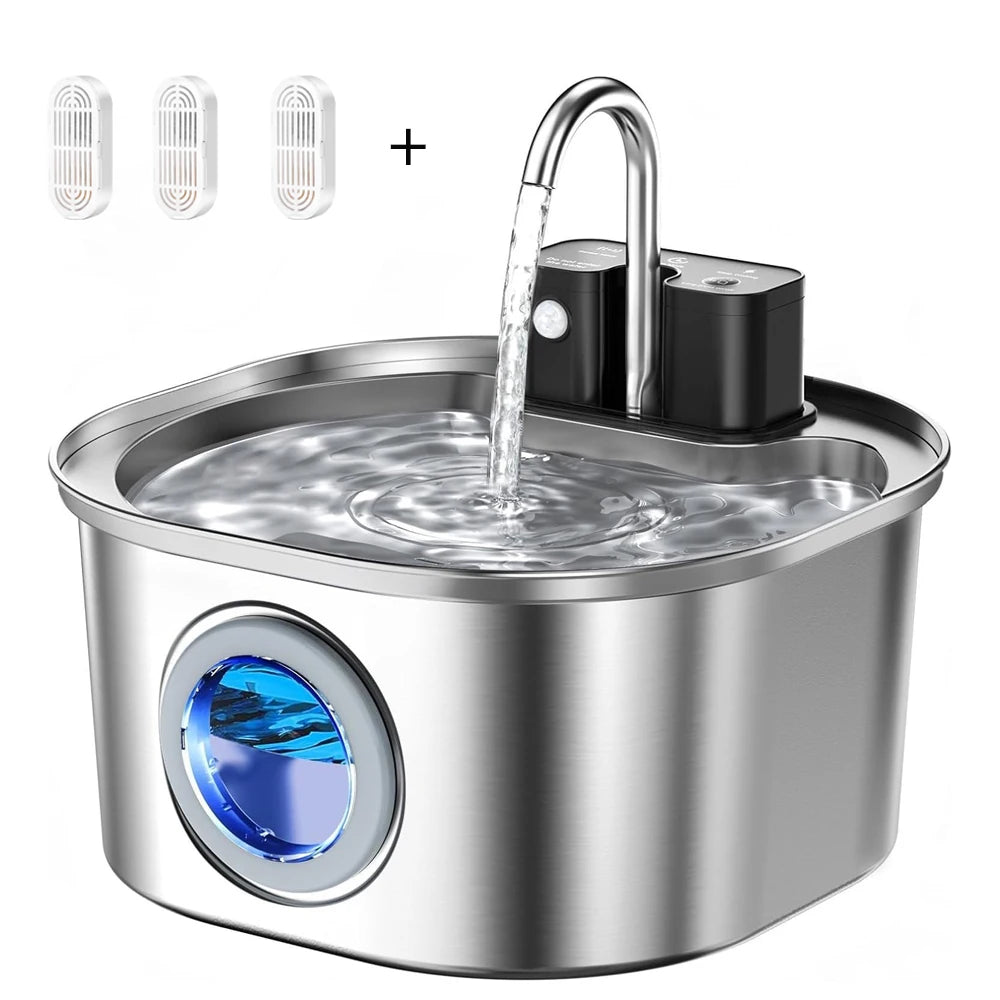 Fontaine à eau sans fil pour chat — inox, à capteur, 3 L – photo 8