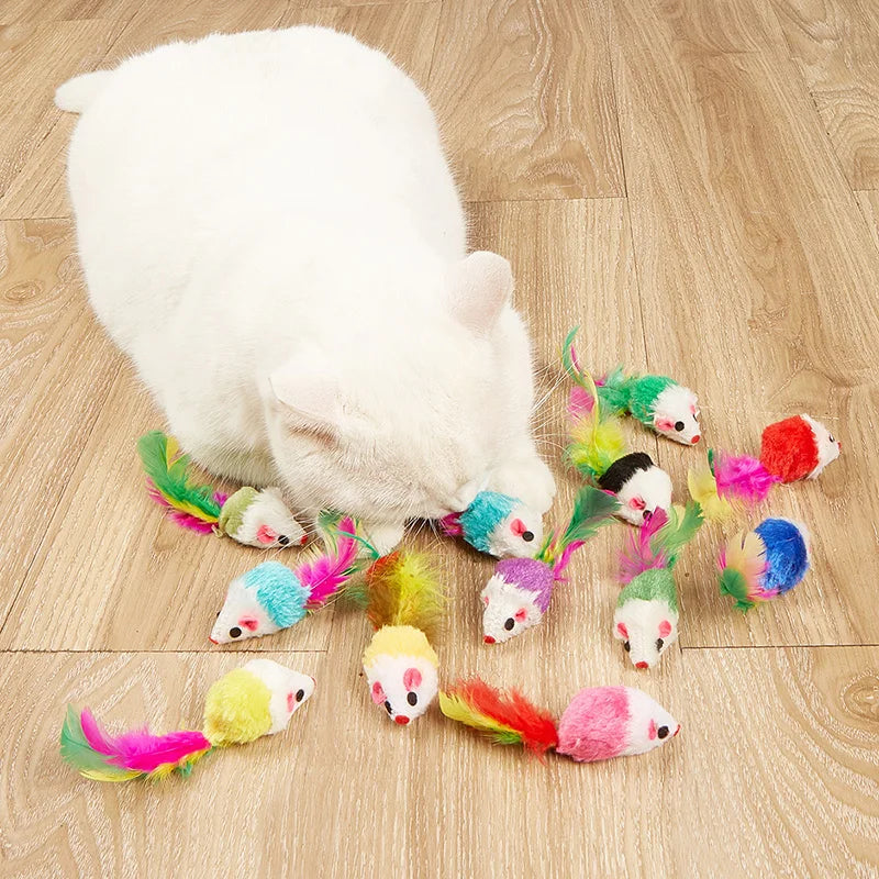 Souris pour chat en fausse fourrure et plumes — lot de 5 ou 10 – photo 3