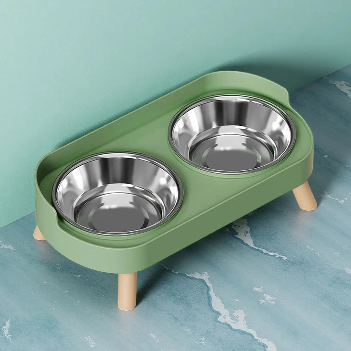 Gamelle double surélevée pour chat — 2 bols ronds, inox ou plastique – photo 10