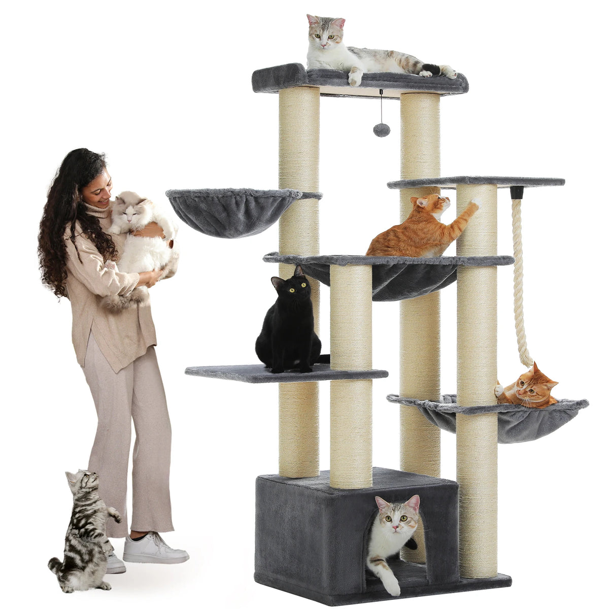 Grand arbre à chat 170 cm pour grands chats — hamac, 11 poteaux sisal – photo 11