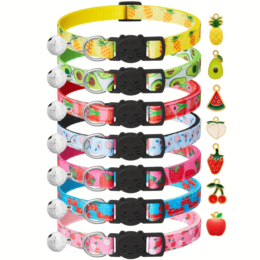 Colliers pour chat motifs fruits — lot de 7 avec grelot, 19–23 cm