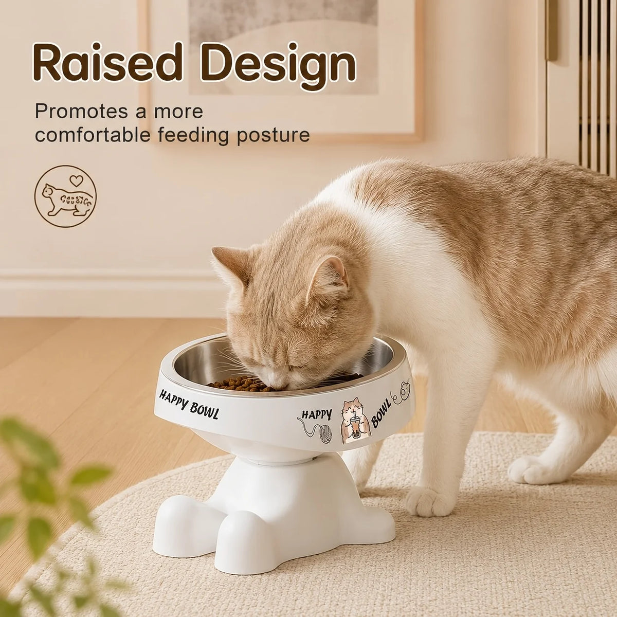 Gamelle surélevée pour chat à motifs — bol plastique ou inox