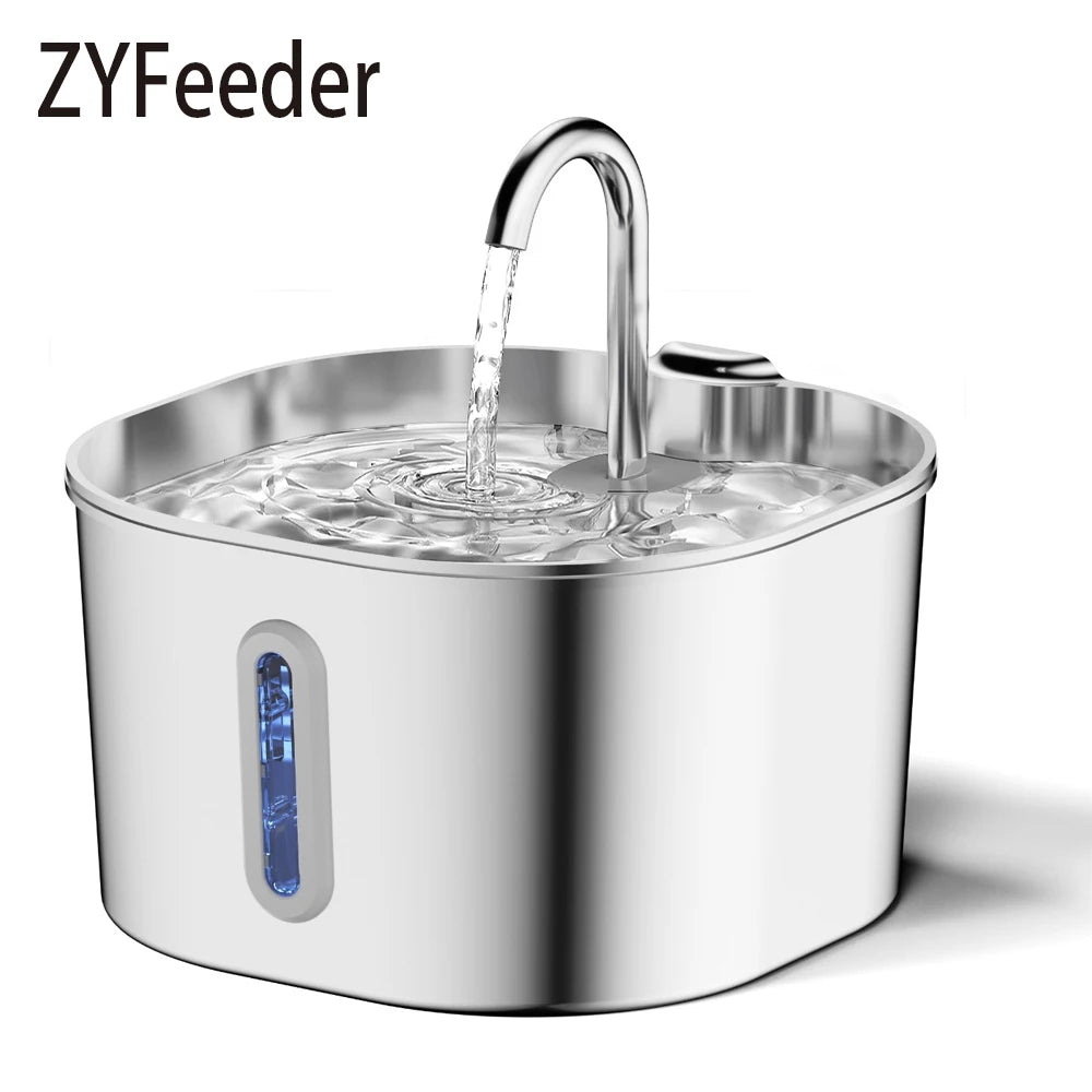Fontaine à eau pour chat 2,2 L en inox — fenêtre de niveau, filtres