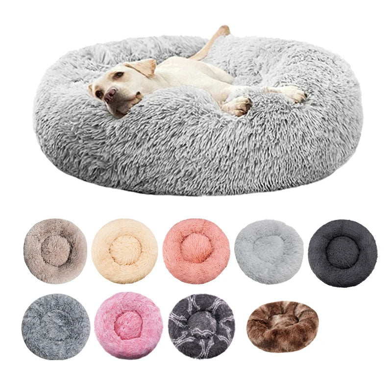 Lit rond pour chat en peluche — panier douillet lavable