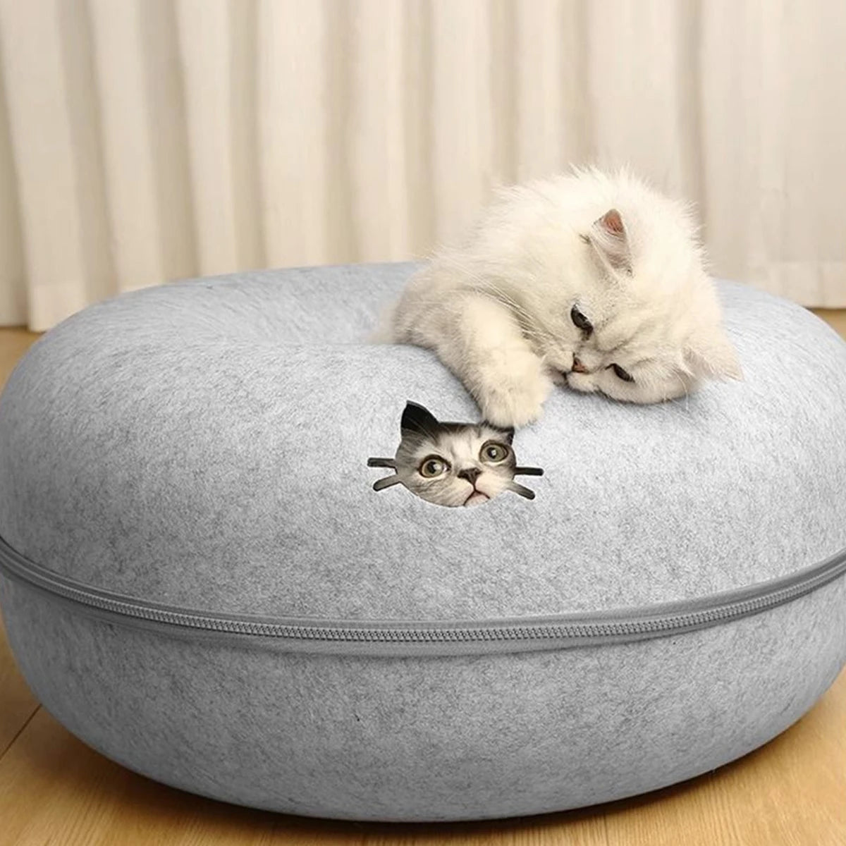 Lit tunnel pour chat en feutre — panier donut 2 en 1, 50 ou 60 cm – photo 2