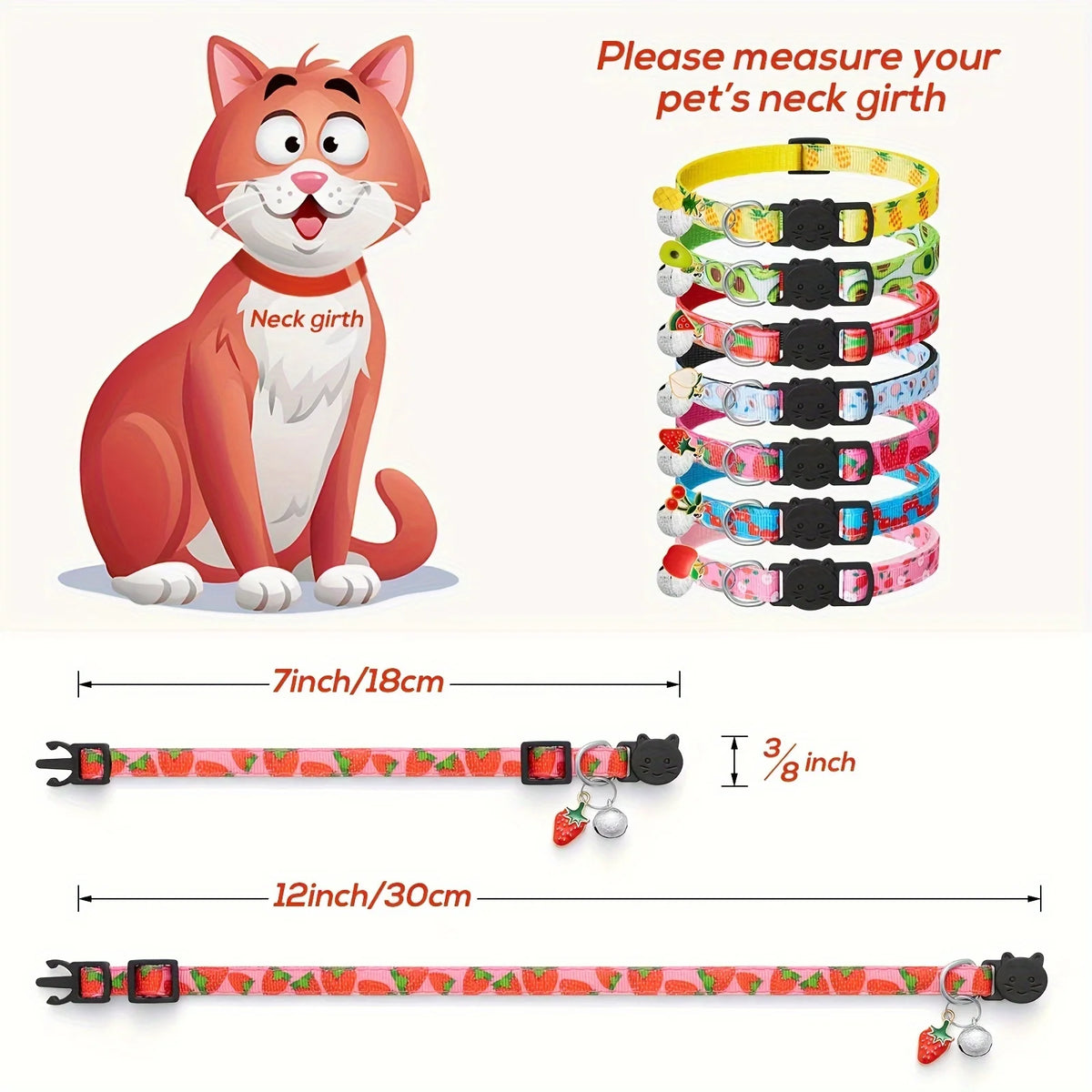 Colliers pour chat motifs fruits — lot de 7 avec grelot, 19–23 cm – photo 5