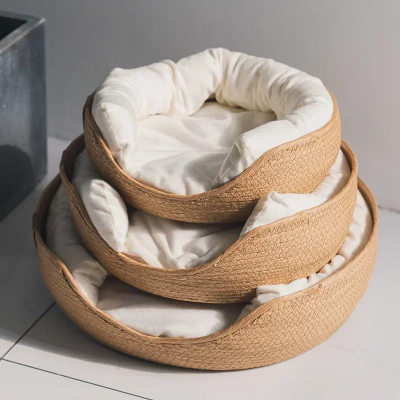 Panier pour chat en bambou tressé avec coussin — 3 tailles – photo 3