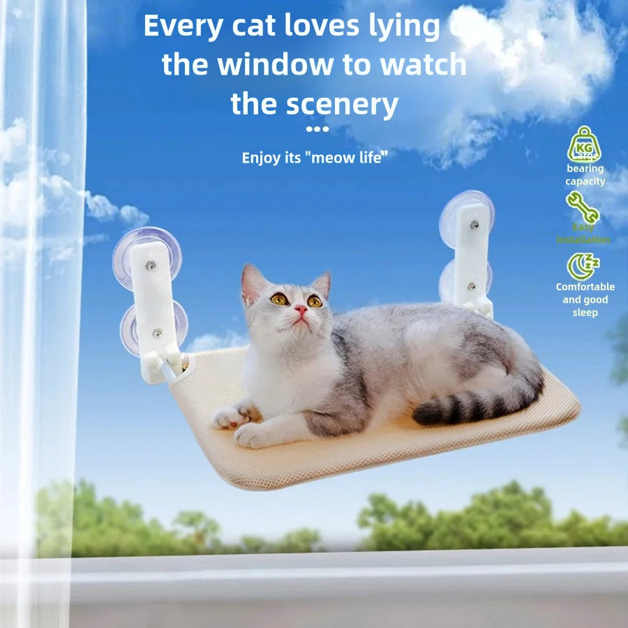 Hamac de fenêtre pour chat à ventouses — pliable, maille ou peluche – photo 2